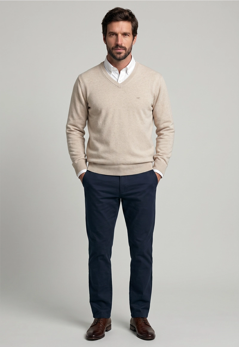 SWEATER ATLANTA V-NECK MELANGE OYSTER MELANGE - 2