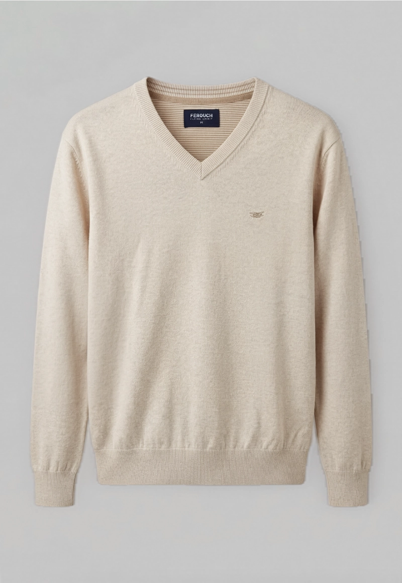 SWEATER ATLANTA V-NECK MELANGE OYSTER MELANGE - 5