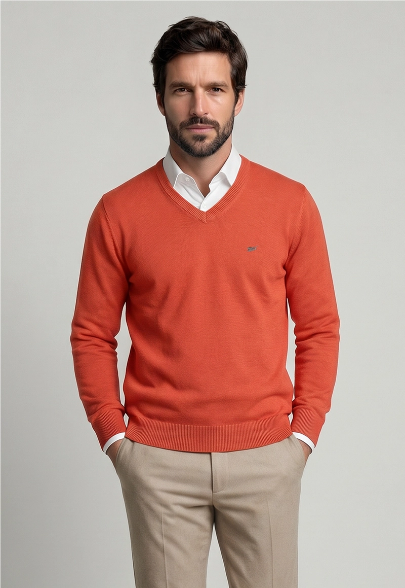 SWEATER ARIZONA V-NECK SOLIDO ORANGE - 1