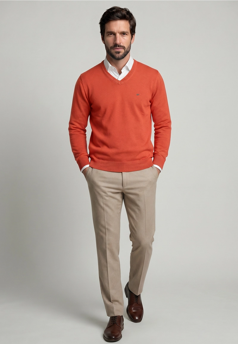 SWEATER ARIZONA V-NECK SOLIDO ORANGE - 2