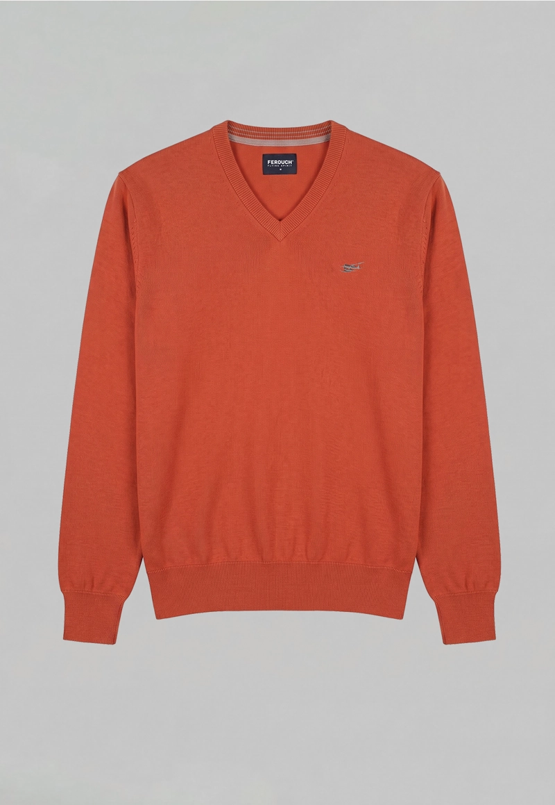 SWEATER ARIZONA V-NECK SOLIDO ORANGE - 5