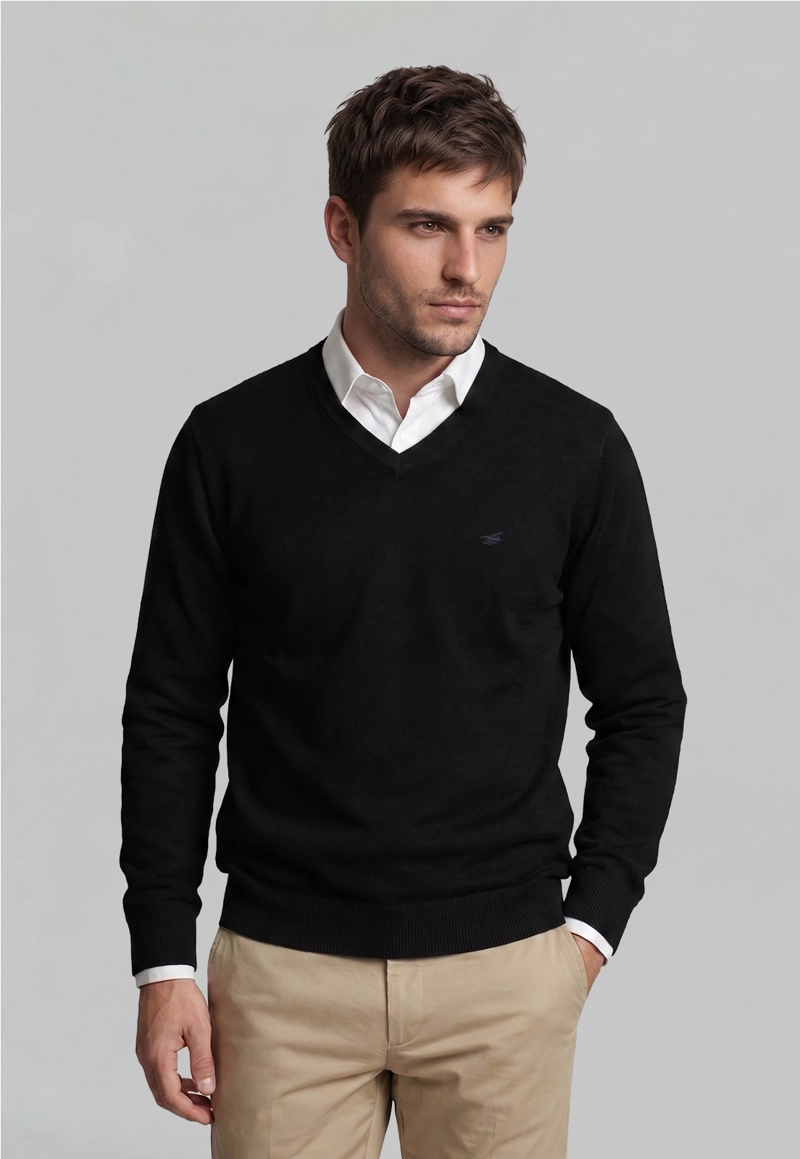 SWEATER ARIZONA V-NECK SOLIDO BLACK - 1