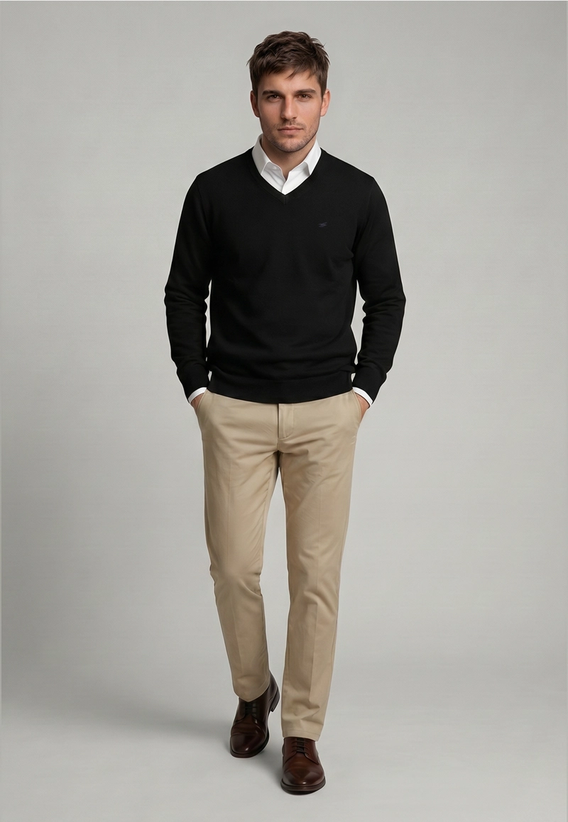 SWEATER ARIZONA V-NECK SOLIDO BLACK - 2