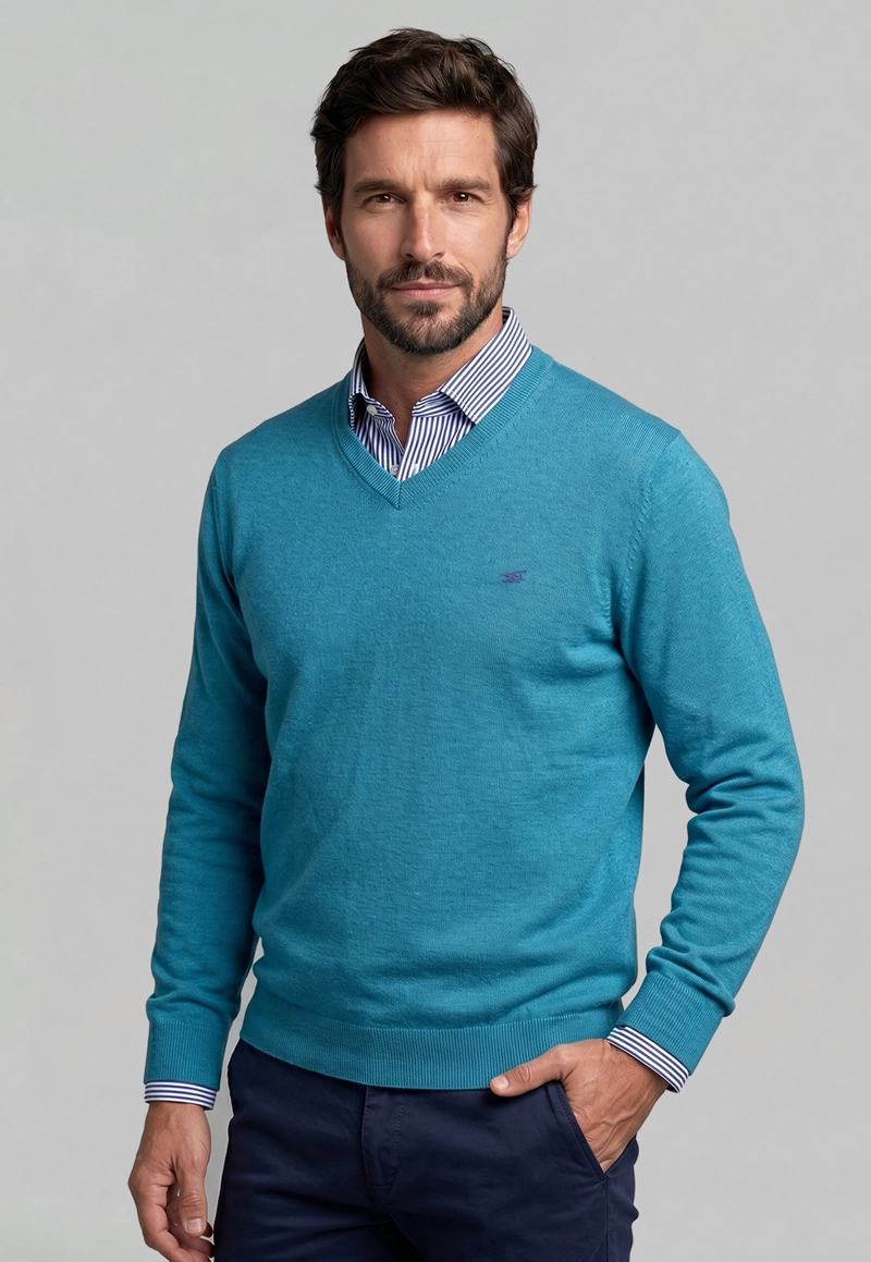 SWEATER ATLANTA V-NECK MELANGE TURQUOISE  MELANGE - 1
