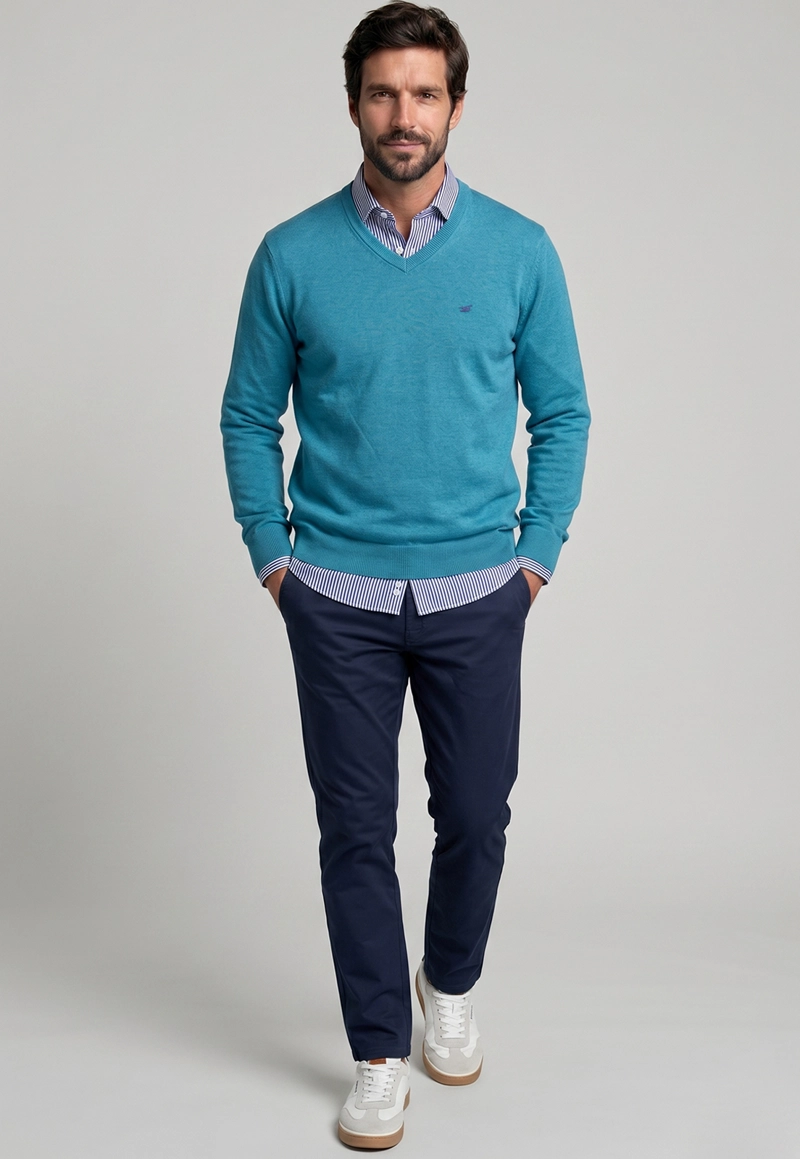 SWEATER ATLANTA V-NECK MELANGE TURQUOISE  MELANGE - 2