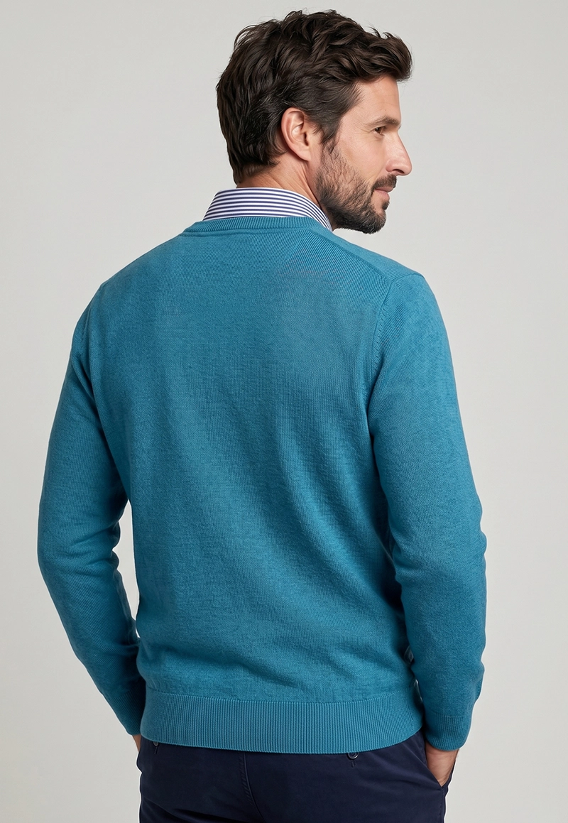 SWEATER ATLANTA V-NECK MELANGE TURQUOISE  MELANGE - 3