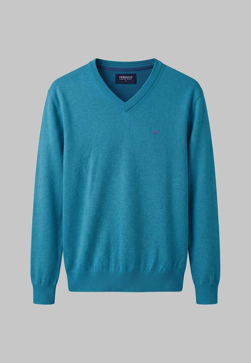 SWEATER ATLANTA V-NECK MELANGE TURQUOISE  MELANGE - 5