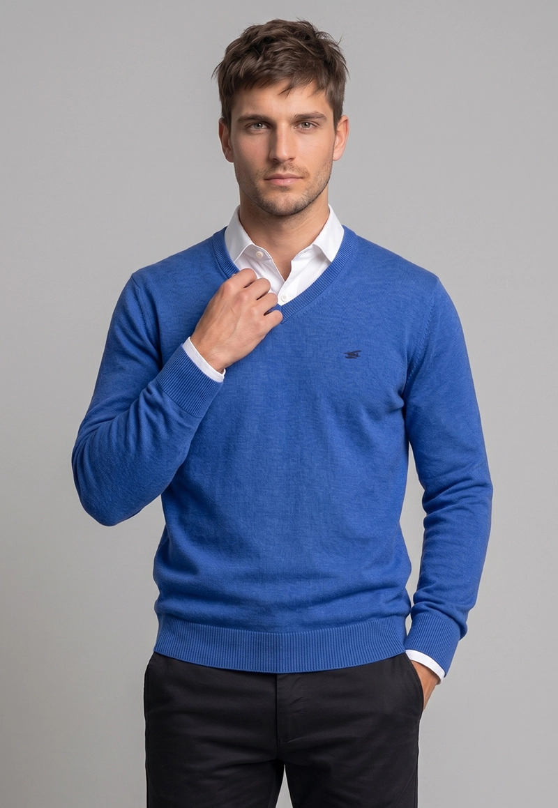 SWEATER ATLANTA V-NECK MELANGE INDIGO MELANGE - 1