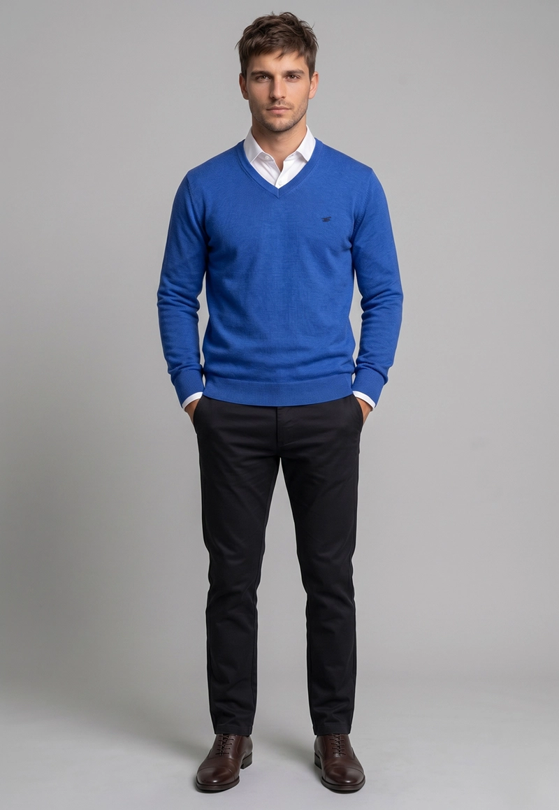 SWEATER ATLANTA V-NECK MELANGE INDIGO MELANGE - 2