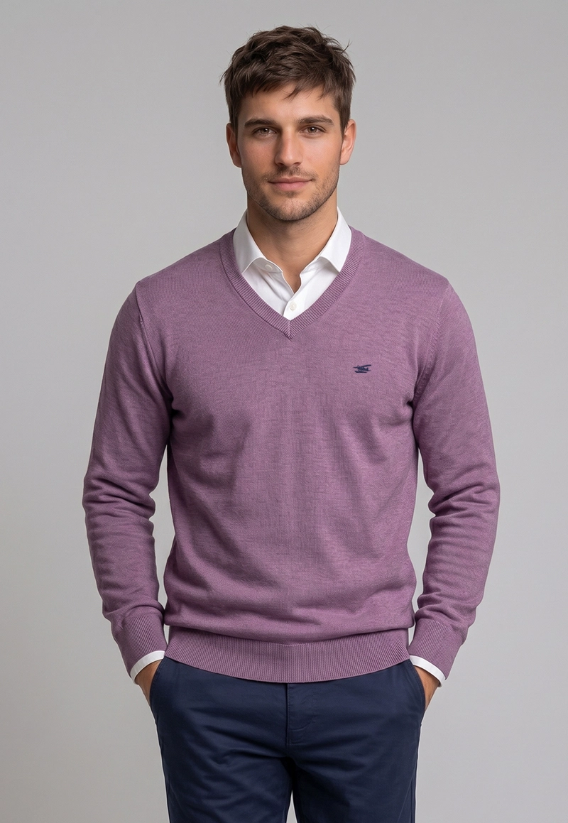 SWEATER ATLANTA V-NECK MELANGE LILA MELANGE - 1