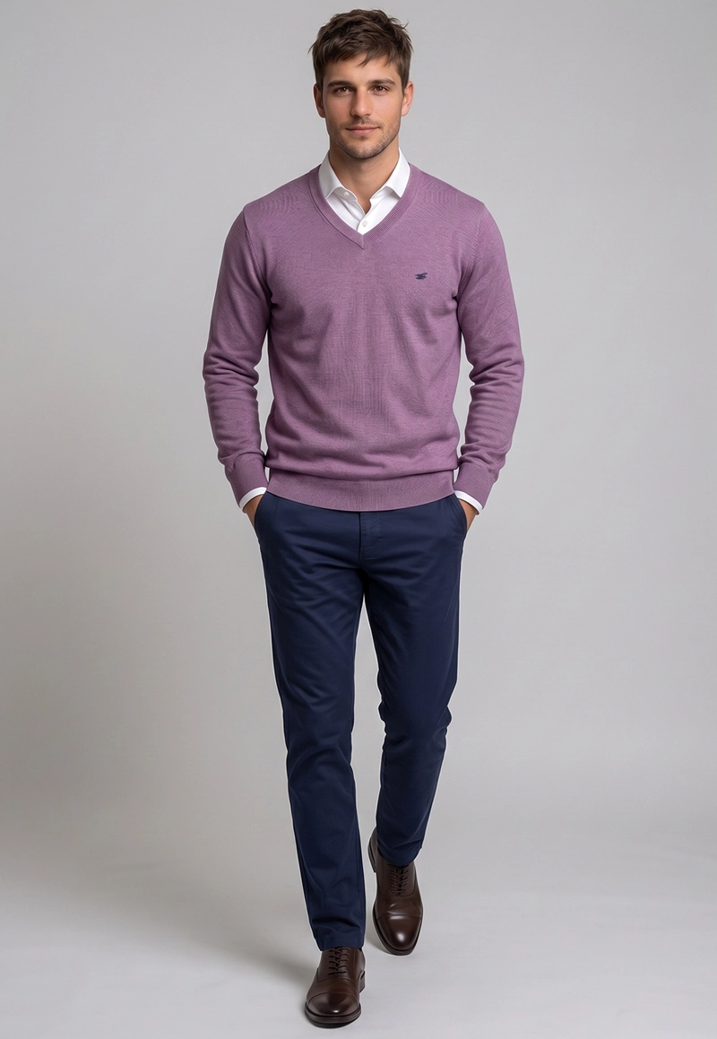 SWEATER ATLANTA V-NECK MELANGE LILA MELANGE - 2