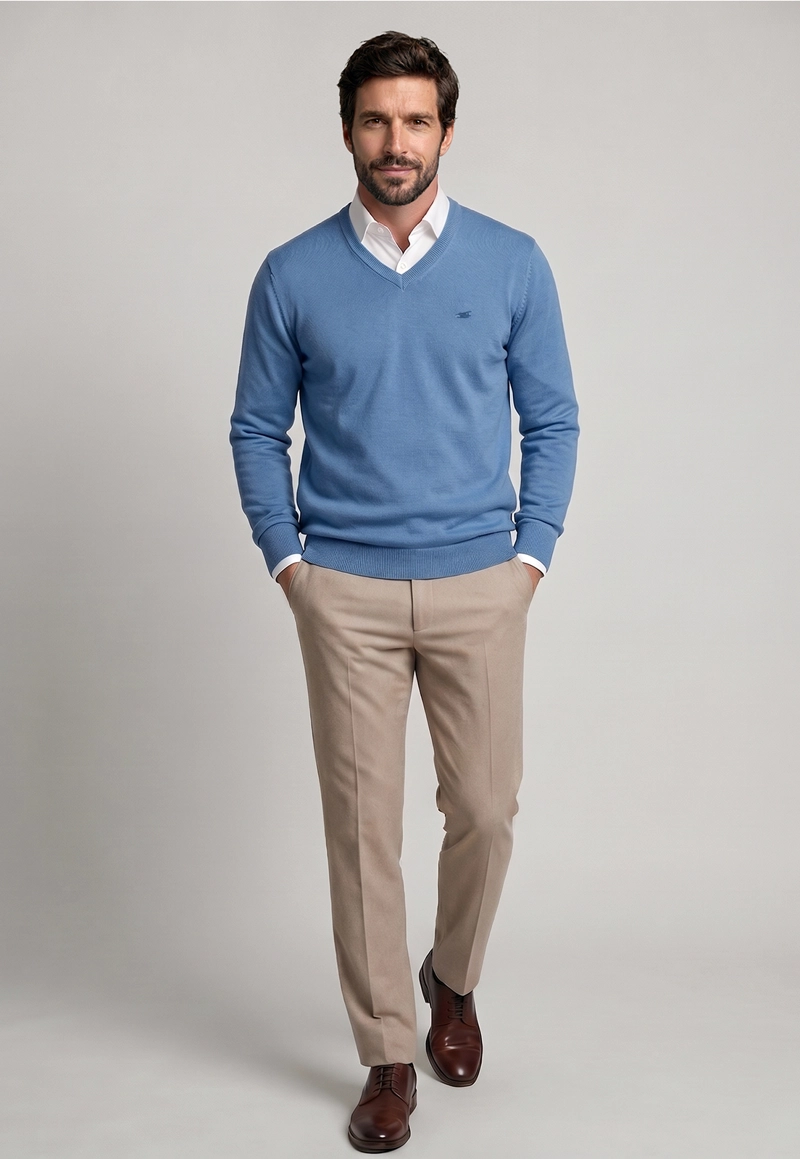 SWEATER ARIZONA V-NECK SOLIDO BLUE - 2