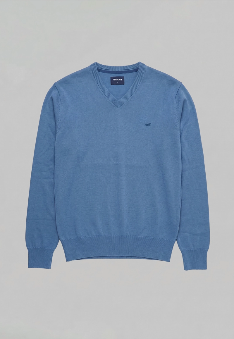 SWEATER ARIZONA V-NECK SOLIDO BLUE - 5