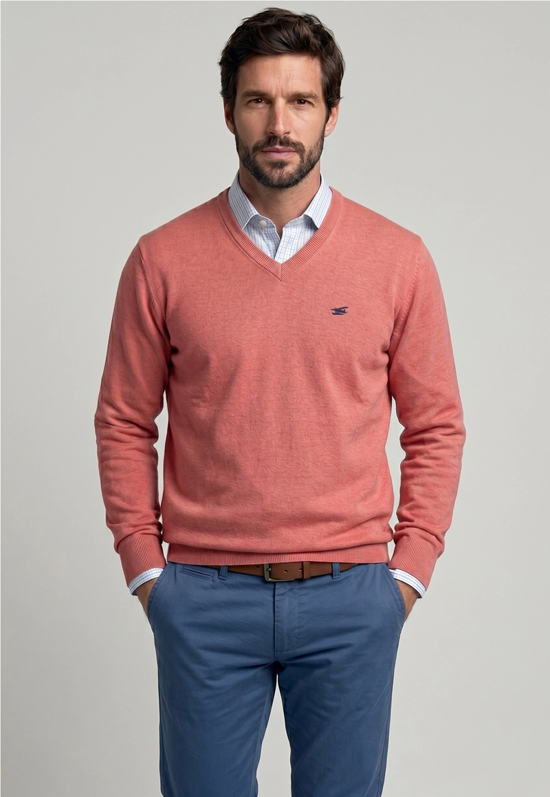SWEATER ATLANTA V-NECK MELANGE CORAL MELANG - 1