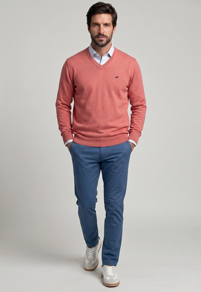 SWEATER ATLANTA V-NECK MELANGE CORAL MELANG - 2