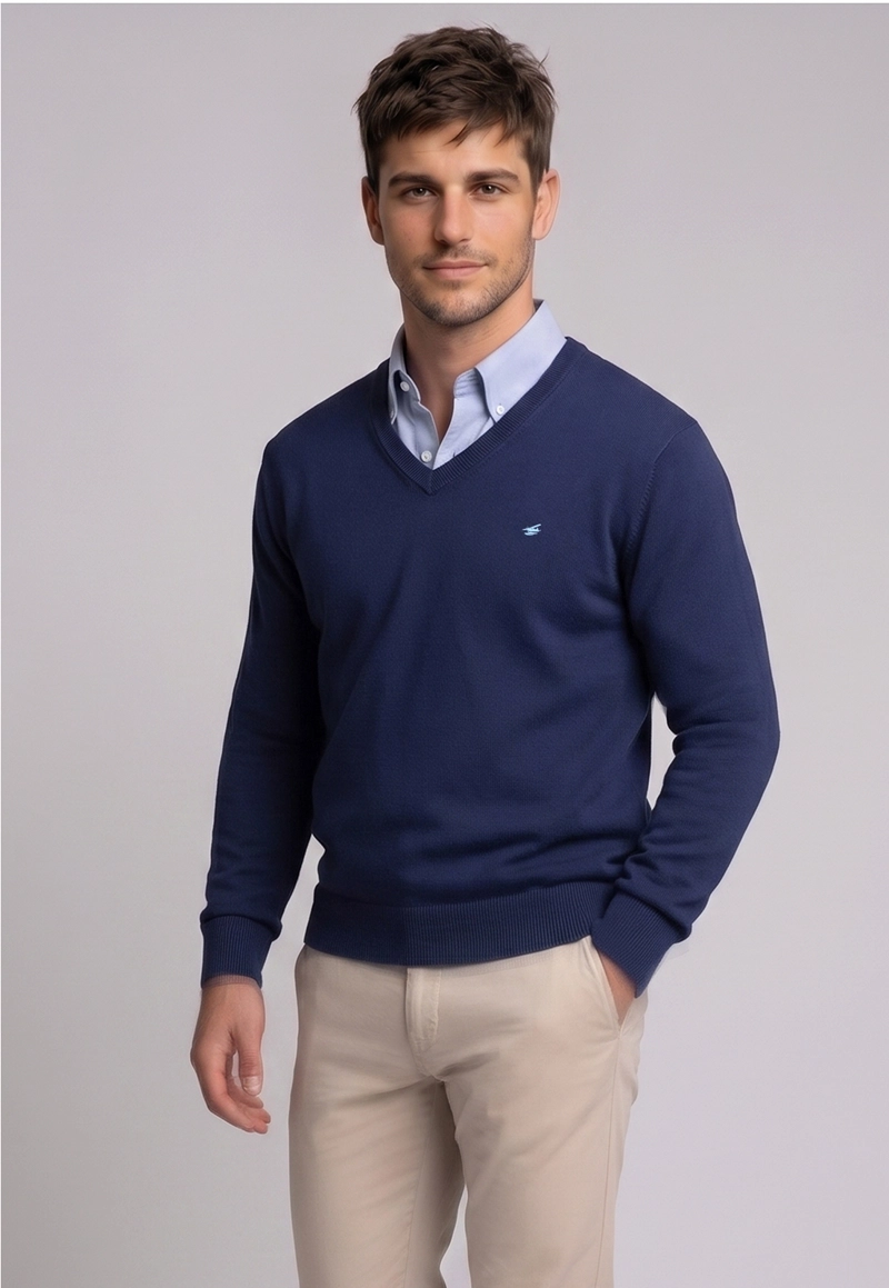 SWEATER ARIZONA V-NECK SOLIDO NAVY - 1