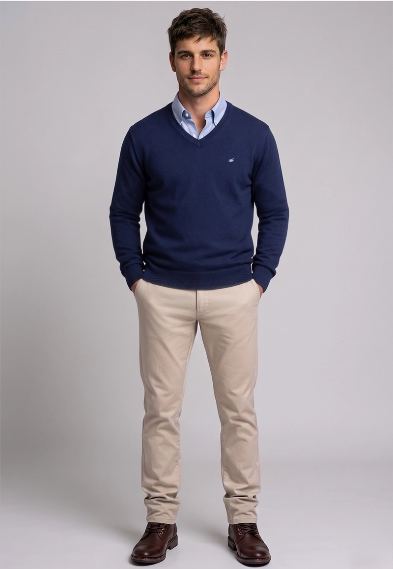 SWEATER ARIZONA V-NECK SOLIDO NAVY - 2