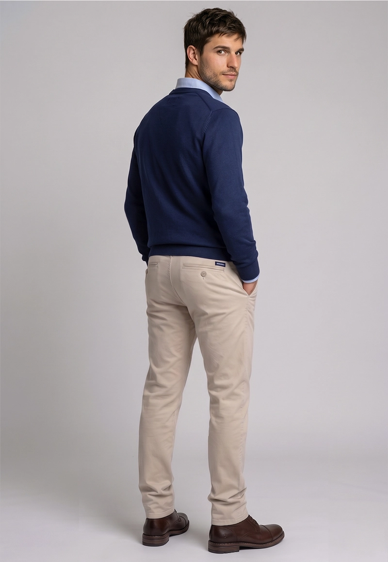 SWEATER ARIZONA V-NECK SOLIDO NAVY - 3