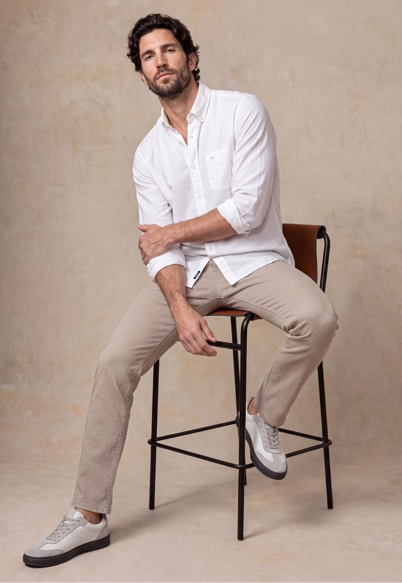 CAMISA SPORT LINO MELANGE WHITE - 5