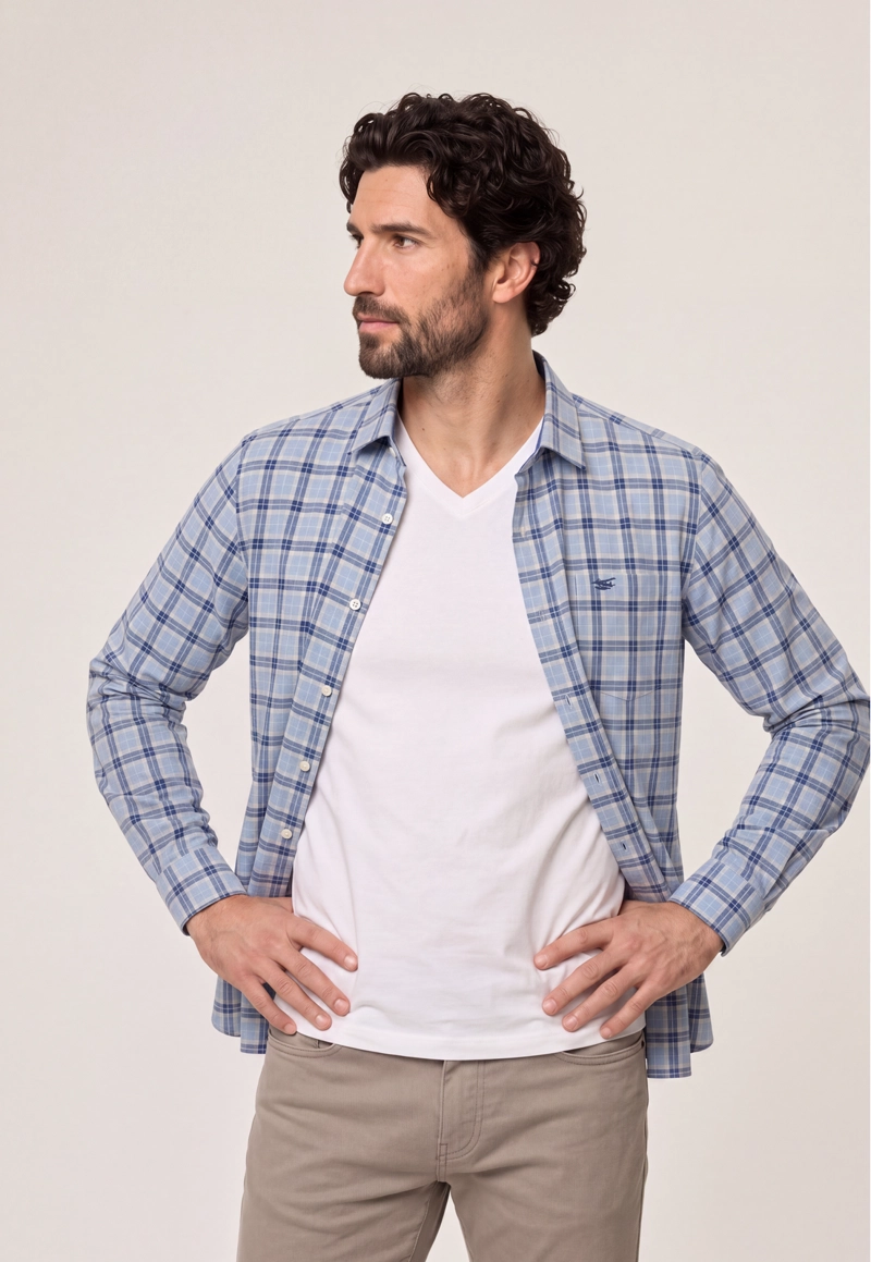 CAMISA LINO CHECK CHELSEA NAVY - 1