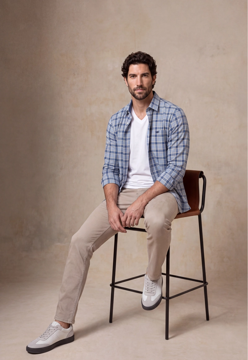 CAMISA LINO CHECK CHELSEA NAVY - 5