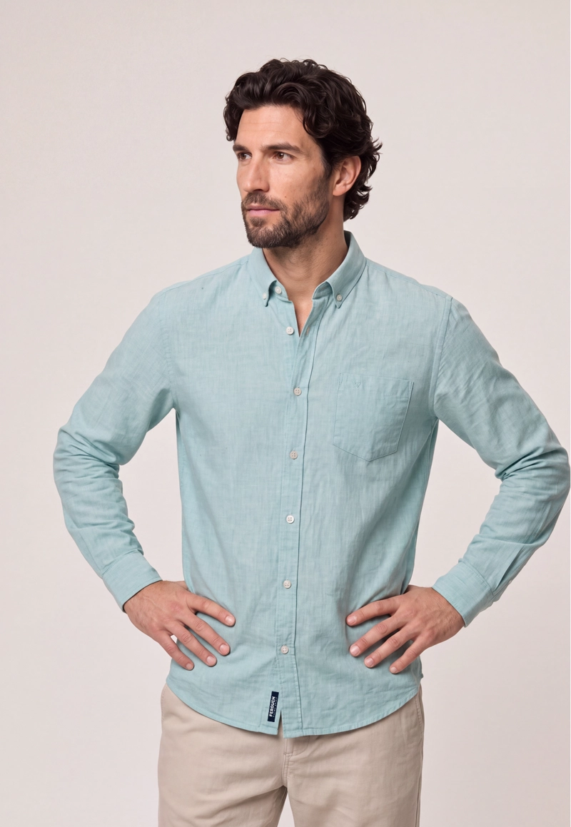 CAMISA SPORT LINO MELANGE GREEN - 1