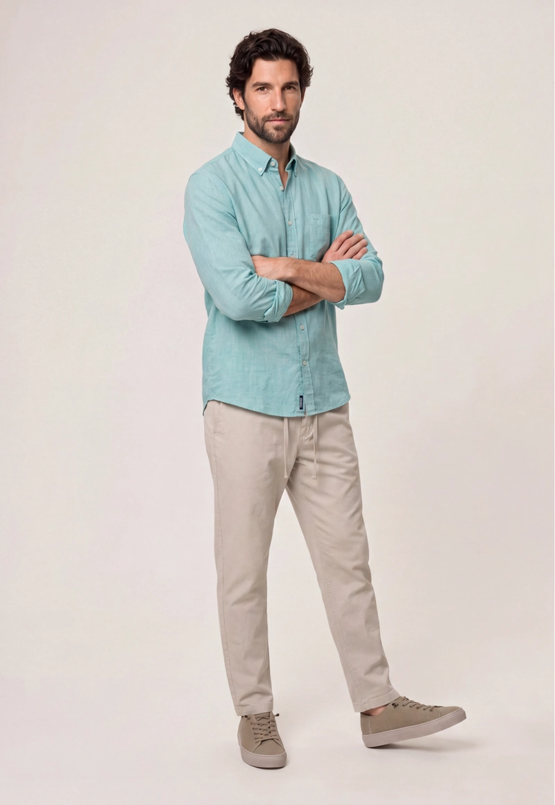 CAMISA SPORT LINO MELANGE GREEN - 2