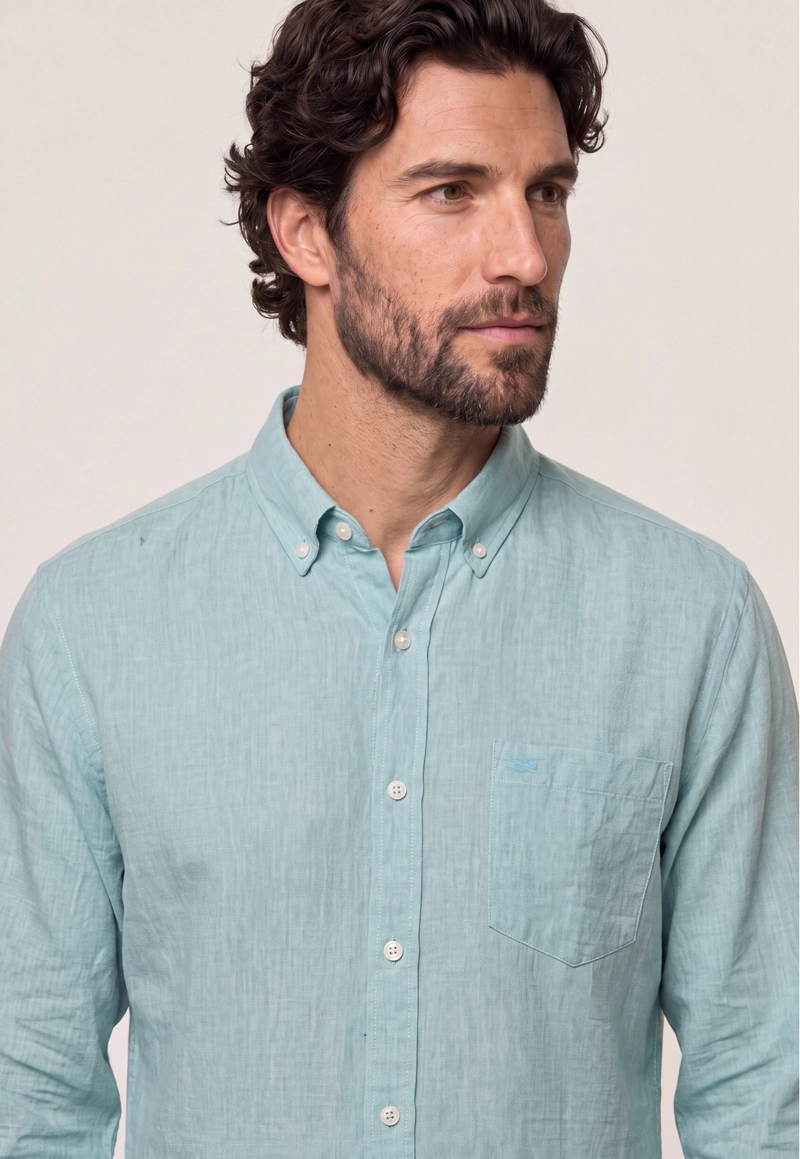 CAMISA SPORT LINO MELANGE GREEN - 4