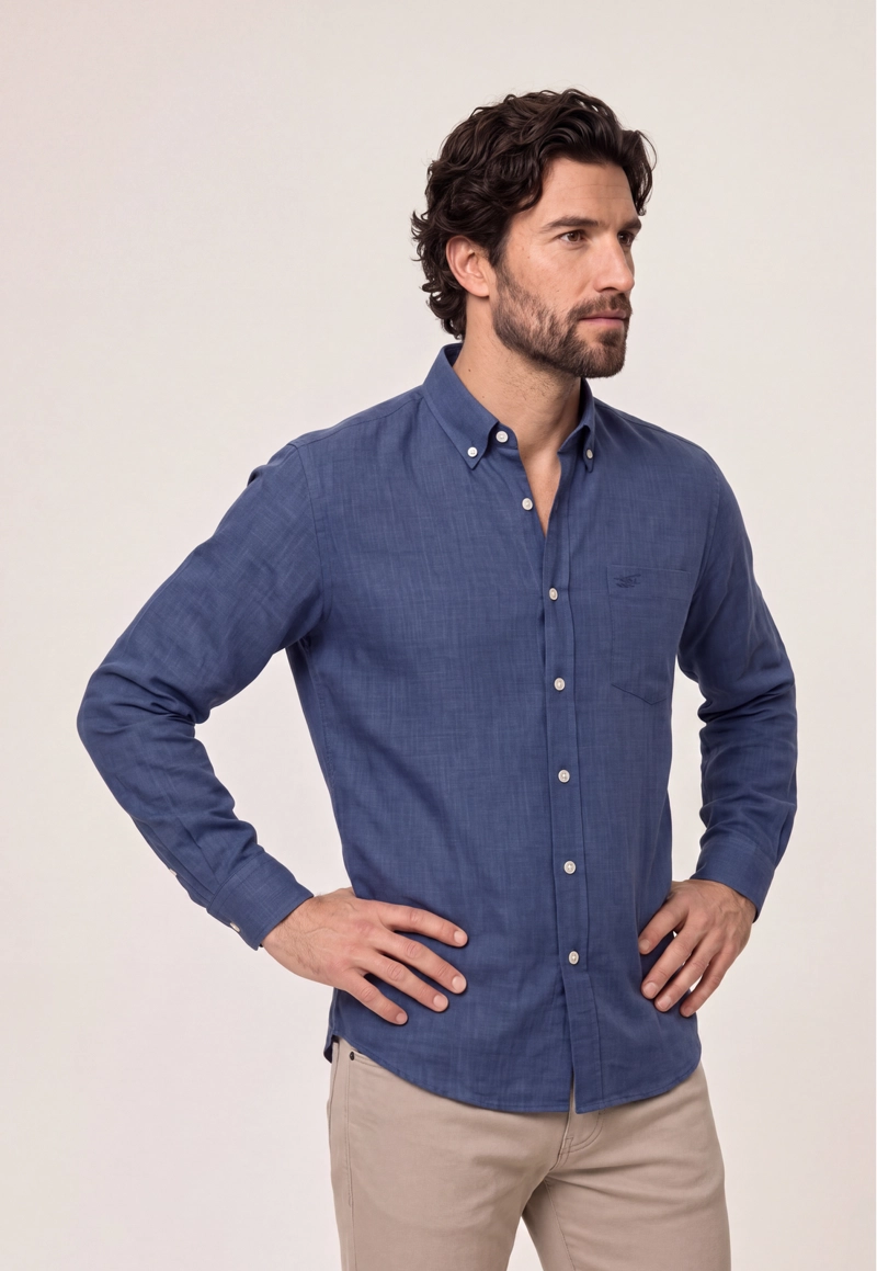 CAMISA SPORT LINO MELANGE NAVY - 1