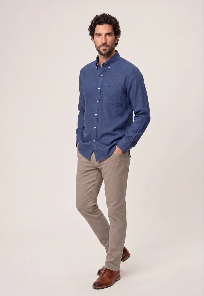 CAMISA SPORT LINO MELANGE NAVY - 2