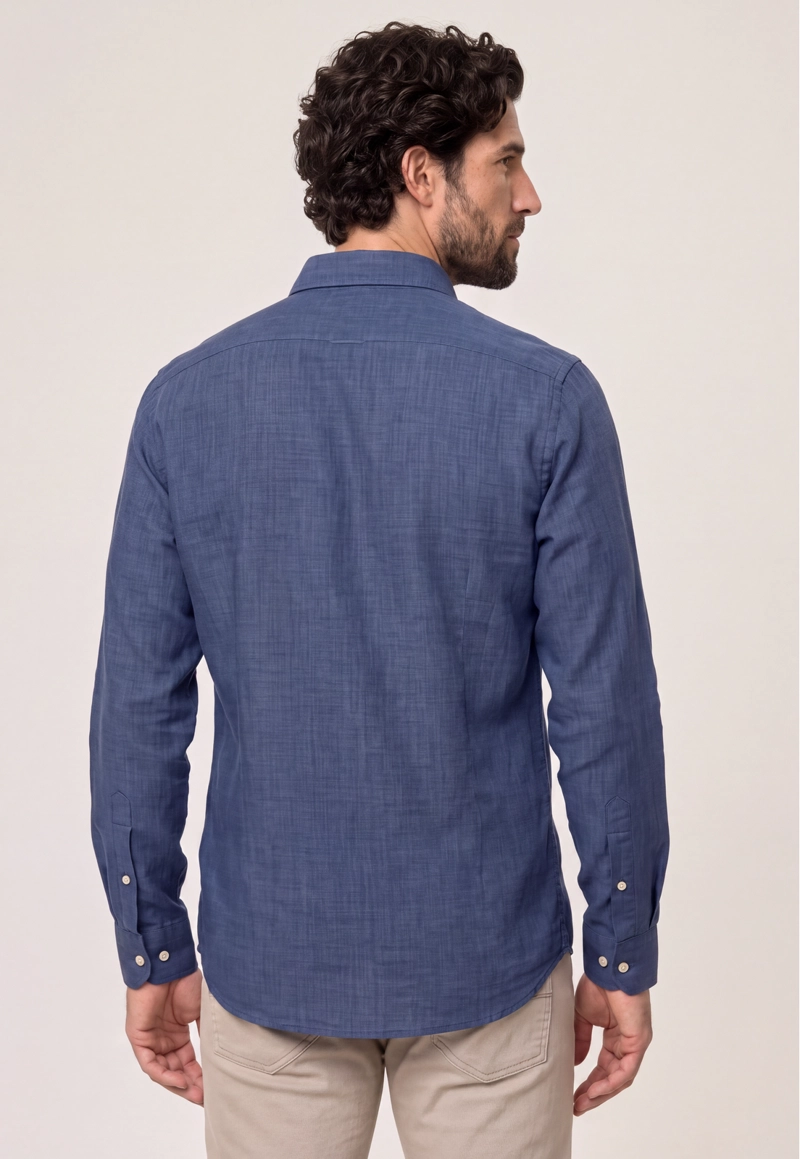CAMISA SPORT LINO MELANGE NAVY - 3