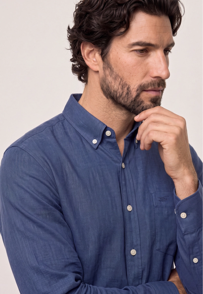 CAMISA SPORT LINO MELANGE NAVY - 4