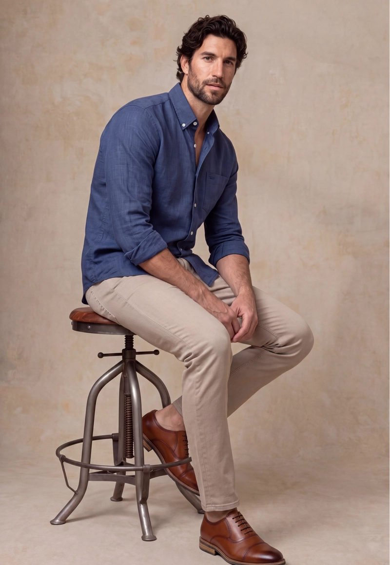 CAMISA SPORT LINO MELANGE NAVY - 5