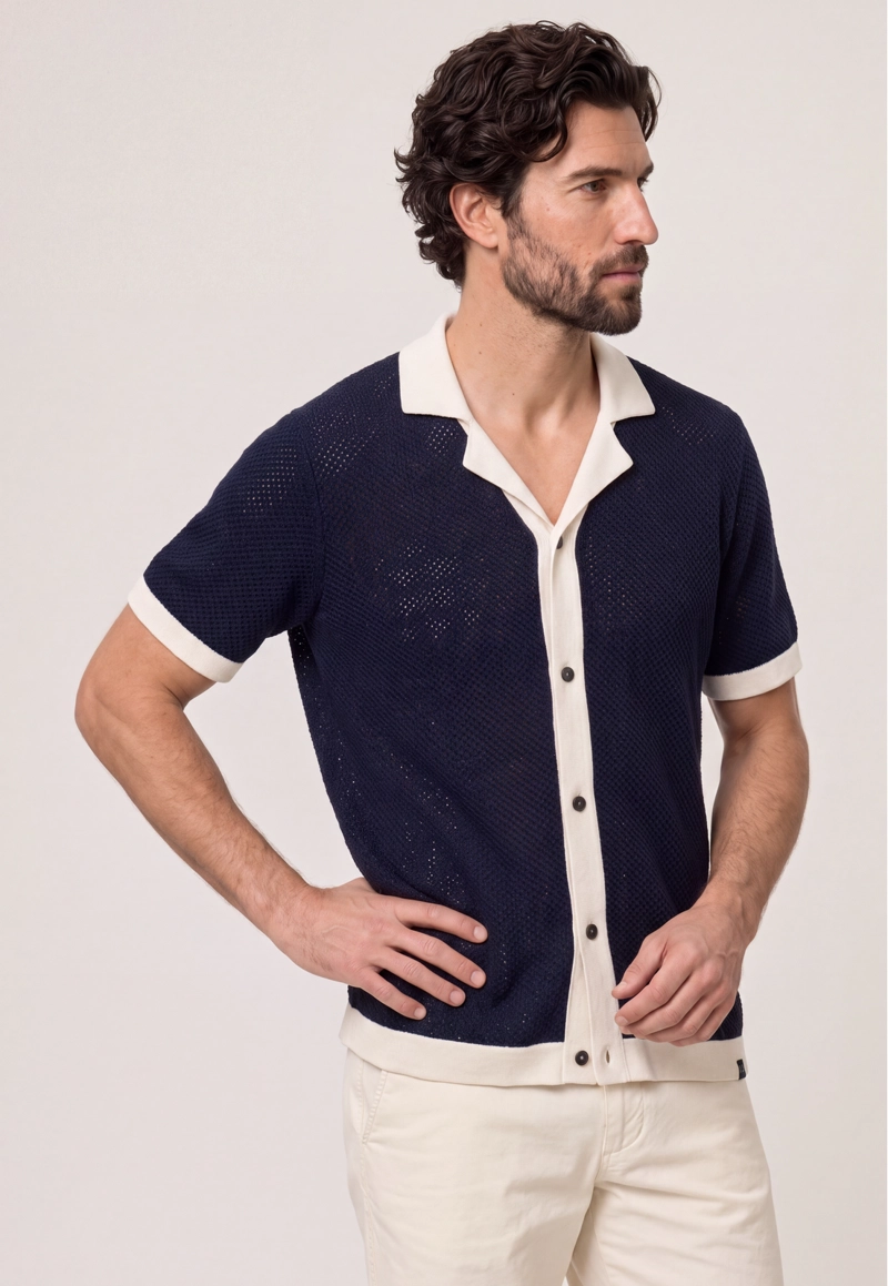 CAMISA TEJIDA CALABASAS NAVY - 1