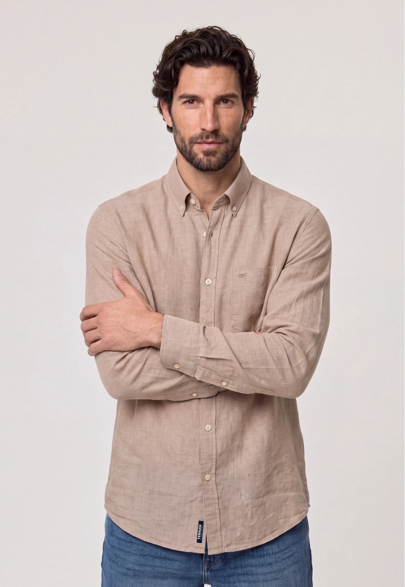 CAMISA SPORT LINO MELANGE BEIGE - 1