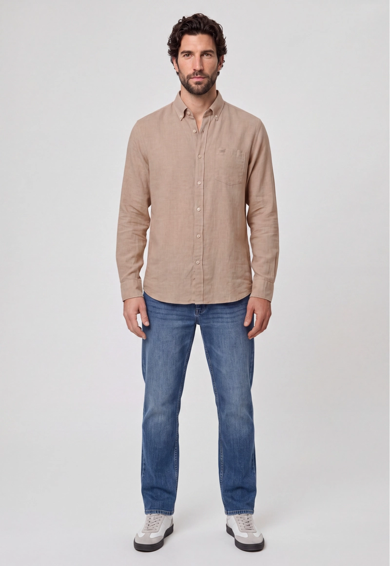 CAMISA SPORT LINO MELANGE BEIGE - 2