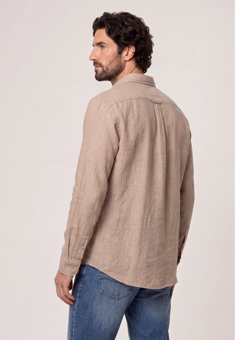 CAMISA SPORT LINO MELANGE BEIGE - 3