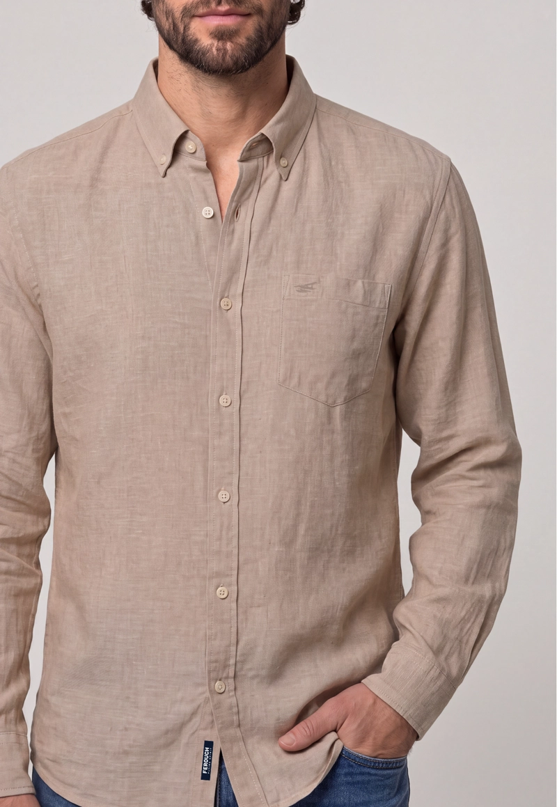 CAMISA SPORT LINO MELANGE BEIGE - 4