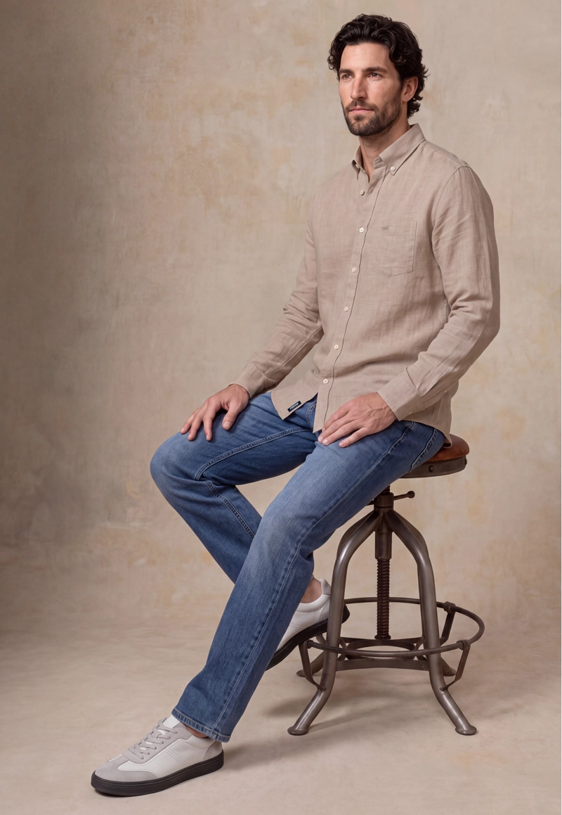 CAMISA SPORT LINO MELANGE BEIGE - 5