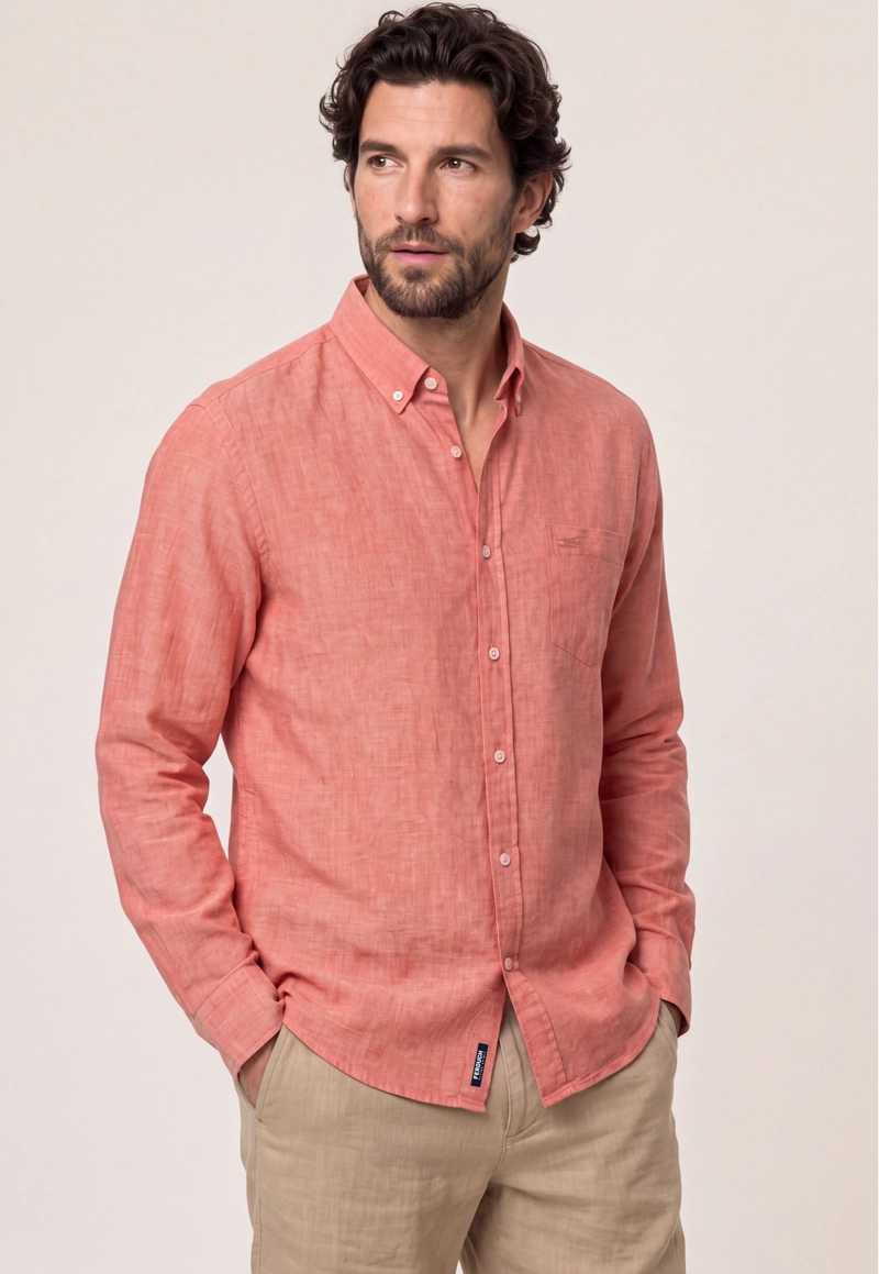 CAMISA SPORT LINO MELANGE CORAL - 1