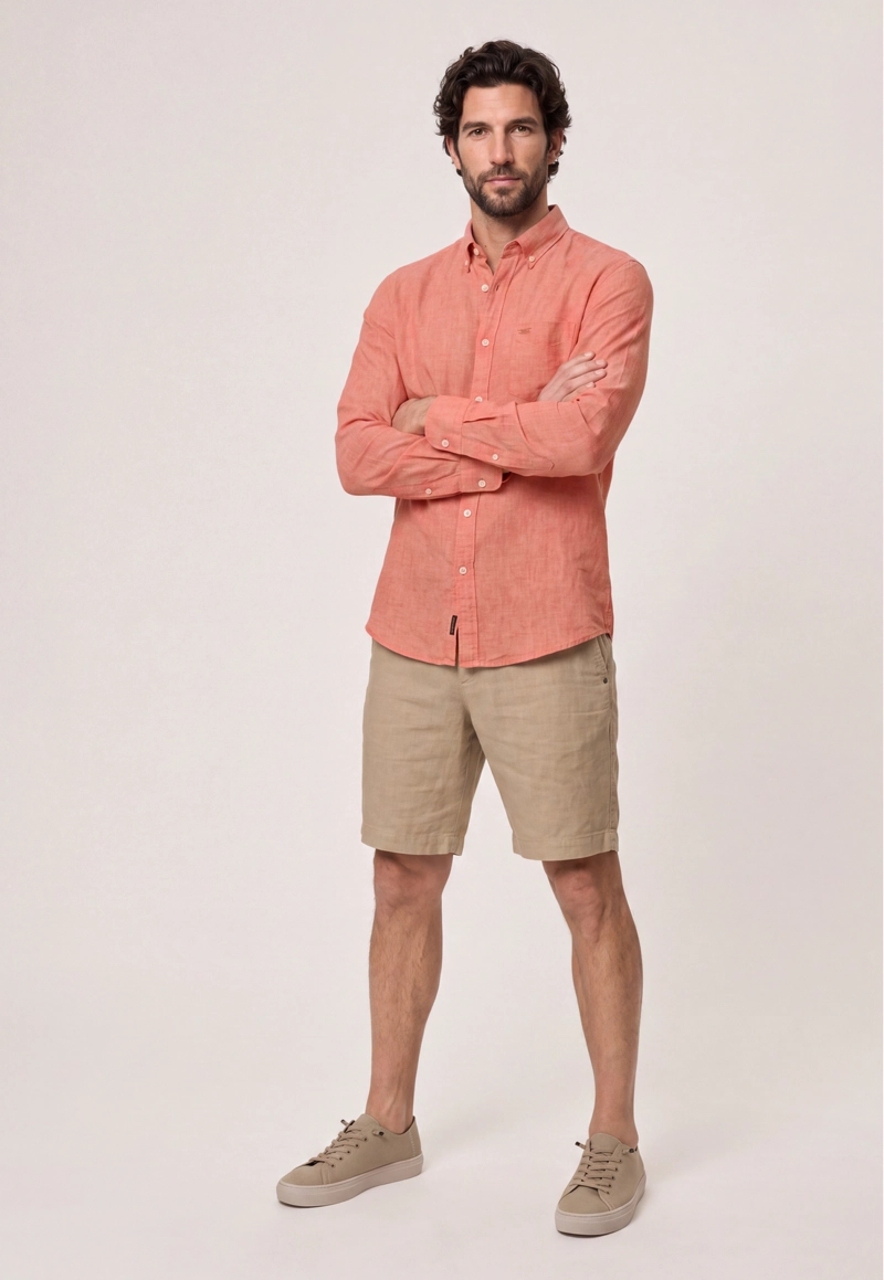 CAMISA SPORT LINO MELANGE CORAL - 2