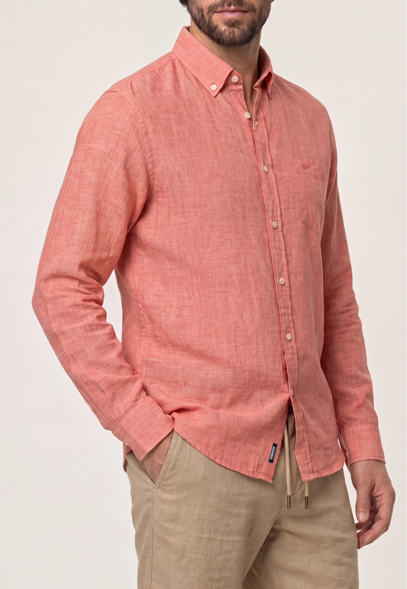 CAMISA SPORT LINO MELANGE CORAL - 4