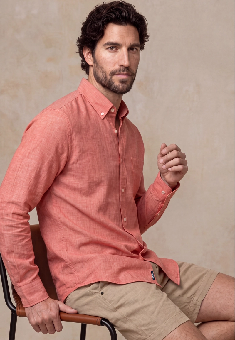 CAMISA SPORT LINO MELANGE CORAL - 5
