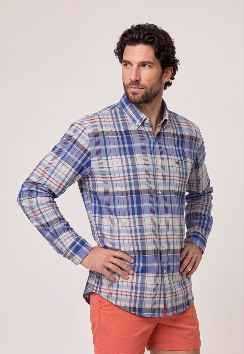 CAMISA LINO CHECK CLOVIS BLUE - 1