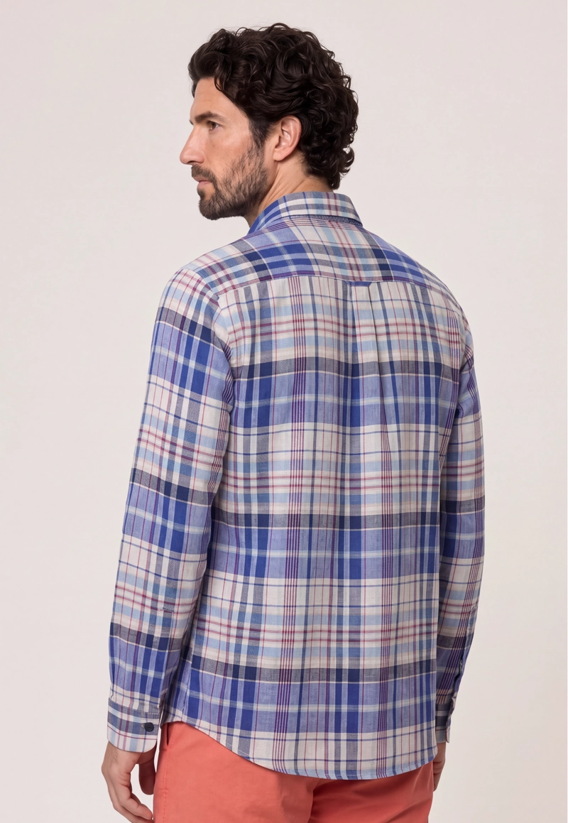 CAMISA LINO CHECK CLOVIS BLUE - 3