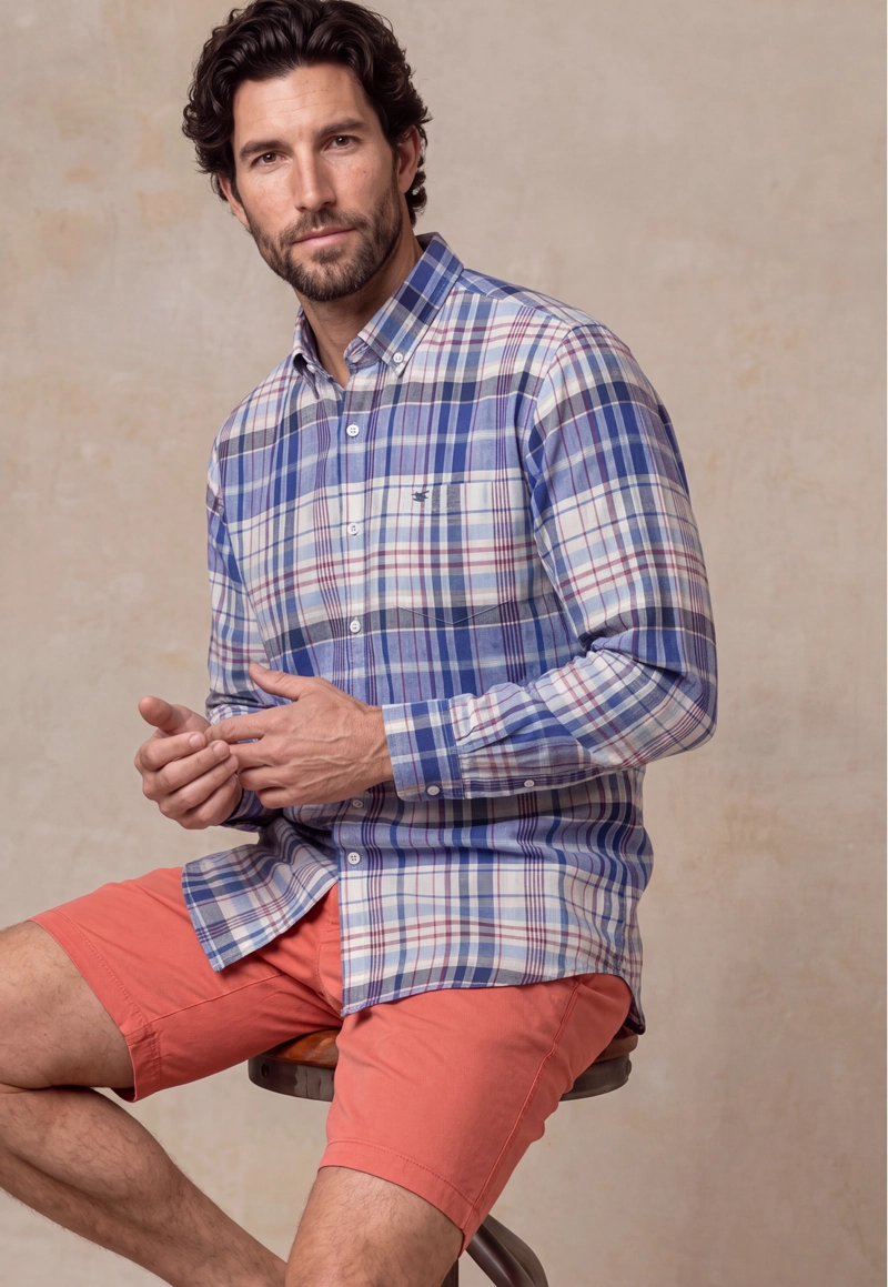 CAMISA LINO CHECK CLOVIS BLUE - 5