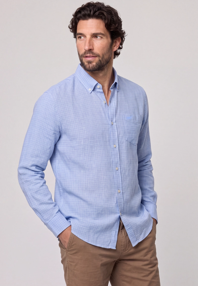 CAMISA LINO LISTADA OMAGA SKY - 1