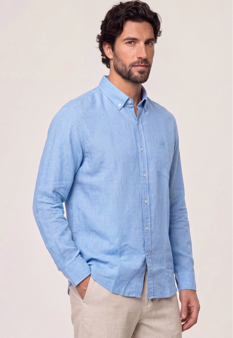 CAMISA SPORT LINO MELANGE SKY - 1