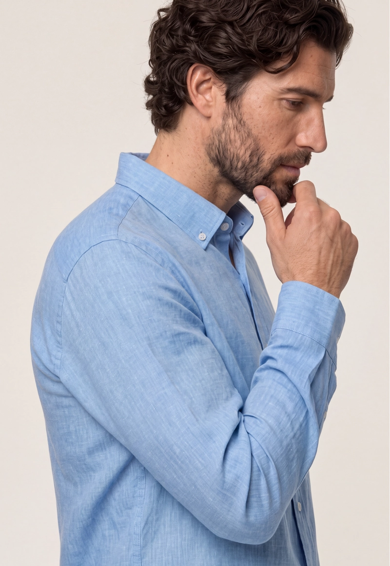 CAMISA SPORT LINO MELANGE SKY - 4