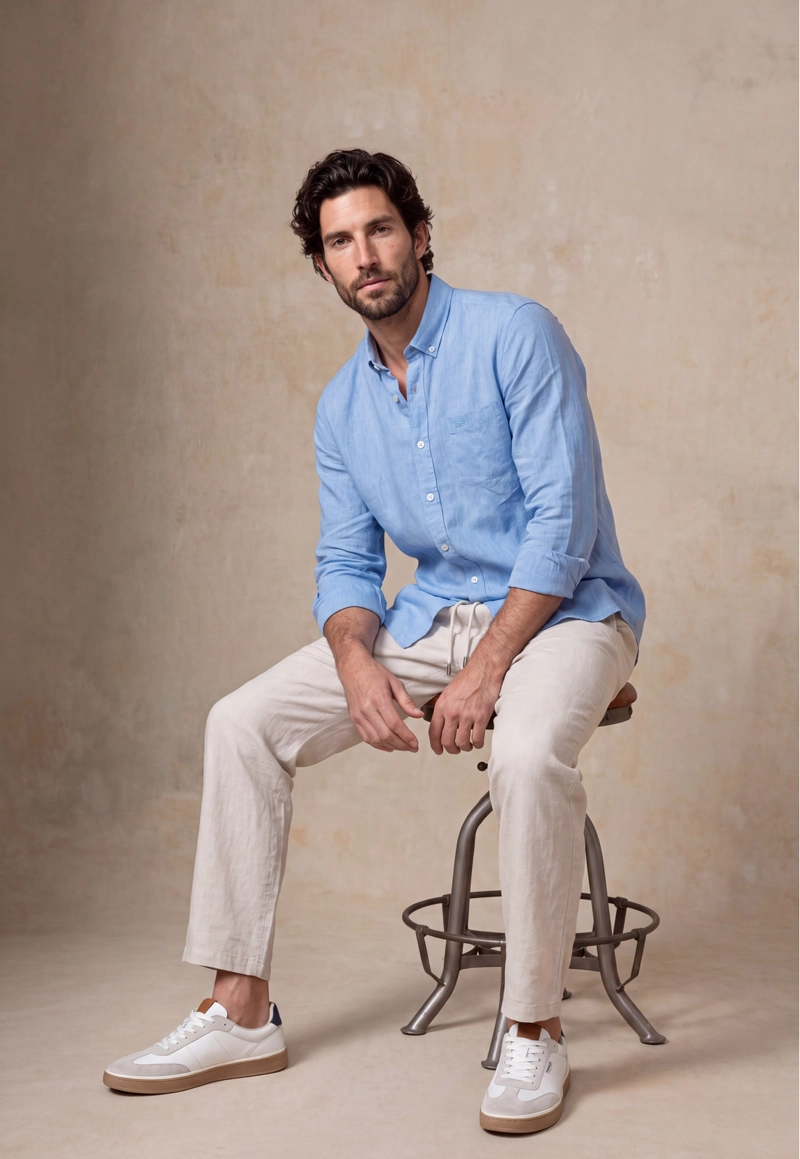 CAMISA SPORT LINO MELANGE SKY - 5
